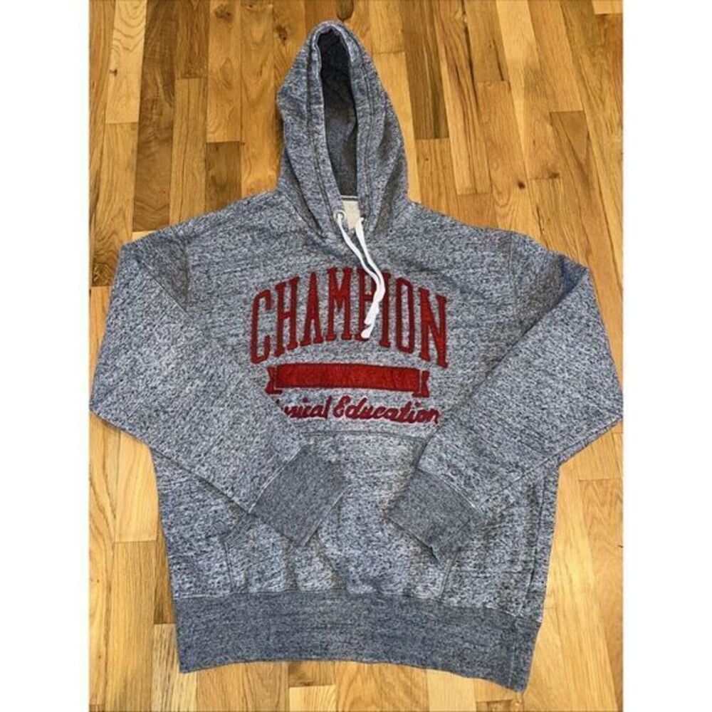 Champion Physical Education Long Sleeve Hoodie Gray/Red Size‎ Large